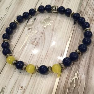 Blue Swarovski Pearl & Yellow Cats Eye Bracelet